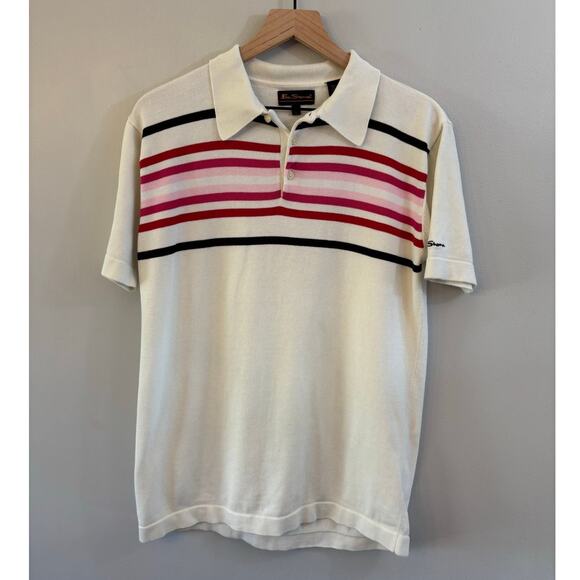 Ben Sherman Cream Sweater Polo with Stripes Size Large - Picture 1 of 8